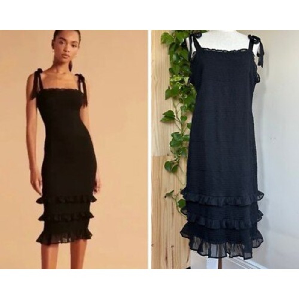 Abercrombie & Fitch midi dress size S‎ black tie strap ruffle NWT